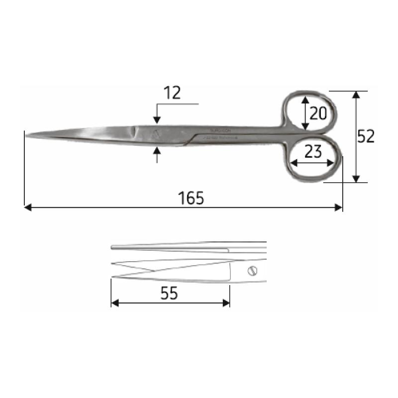 Ножиці J-22-022 хірургічні 16,5 см, гострий/гострий/прямі.